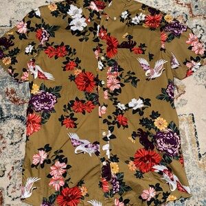 Goodthreads Men's Floral Print Shirt - Red, Purple, White on Tan